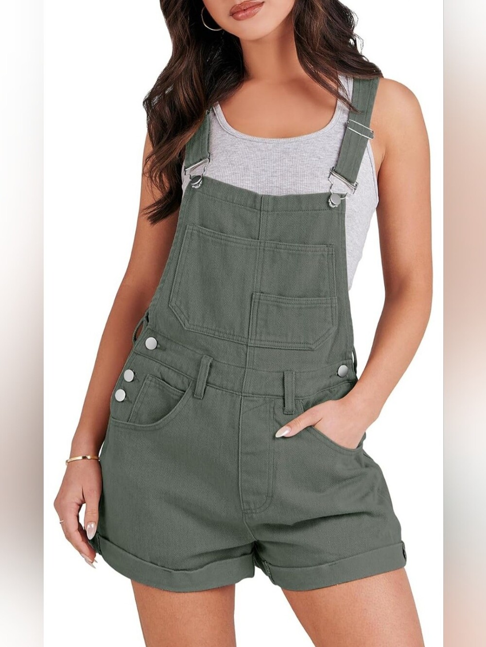 Anrabess Olive Green Short Overalls Jumpsuit